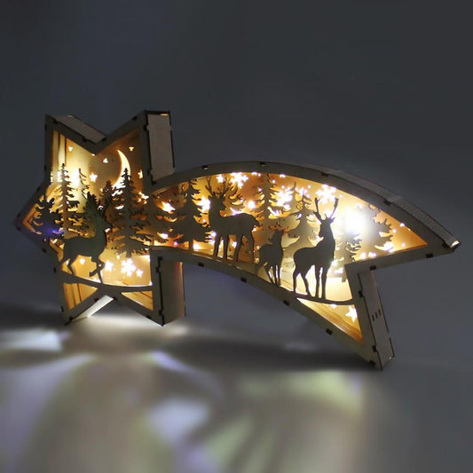 Star Shaped Wooden Night Light - Table lamp accompanies good sleep, decorates the room (18x25 cm)